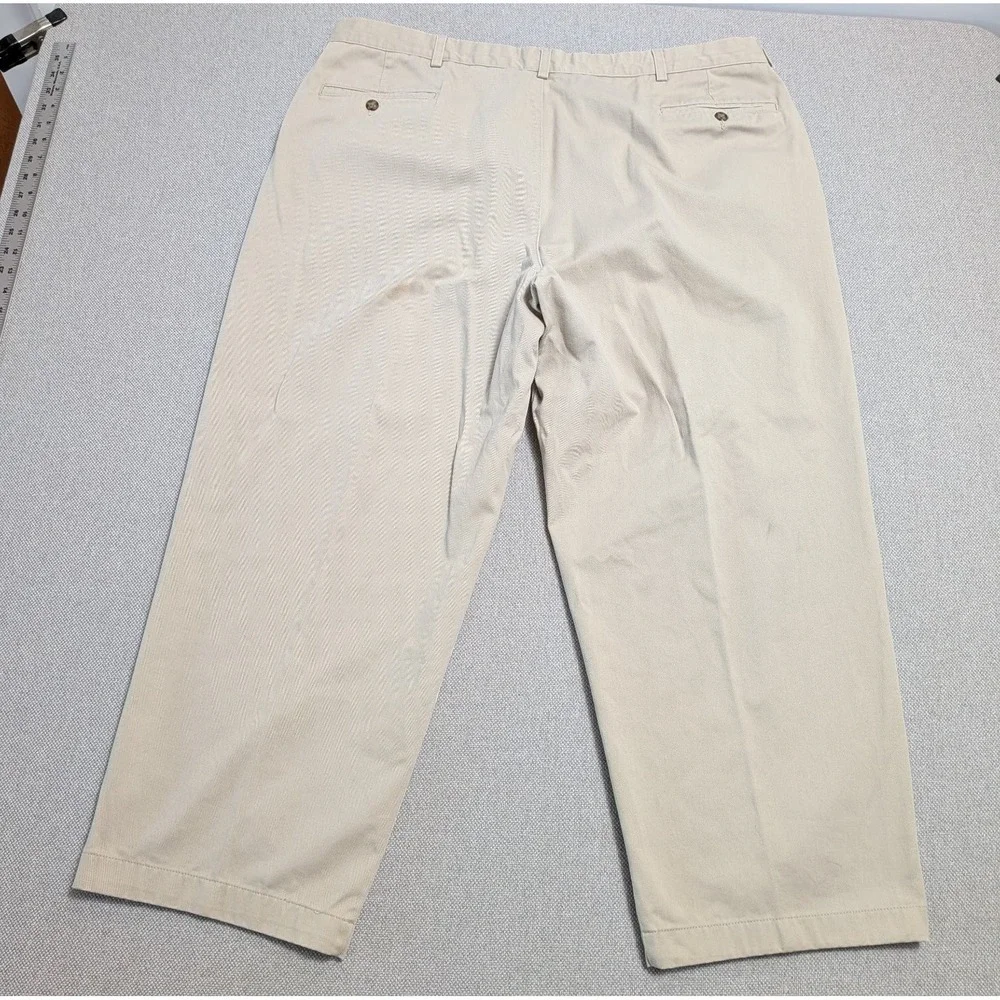 LL Bean Pants Men's Khaki 44x30 Double L Pleated Cotton Chinos Natural Fit